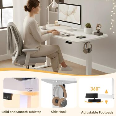 Електрично регульований по висоті стіл 120x60 см з функцією пам&39яті та портом зарядки USB, ергономічний стіл з регульованою висотою для роботи сидячи та стоячи, білий, для домашнього офісу, 120 x 60 см