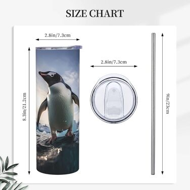 Кухоль з прямою трубочкою, пінгвіни, принт, дорожній кухоль, підходить для кемпінгу, офісу та дому, 590 мл