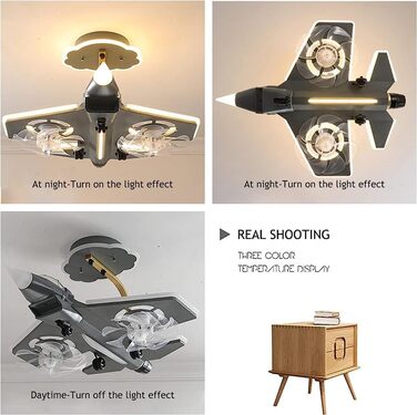 Тихий вентилятор лампа мультфільм літак стельові вентилятори з легким вертольотом модель світлодіодна регульована 6 швидкість вітр