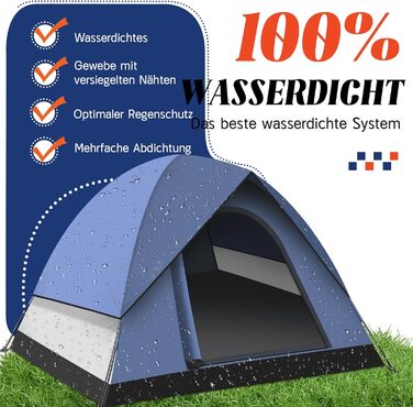 Намет для кемпінгу на 2/3/4 особи - Автоматичний швидкий намет 60-х років, водонепроникний та вітрозахисний, купольний намет з дощовиком, легкий намет для кемпінгу, піших прогулянок та трекінгу, зелений