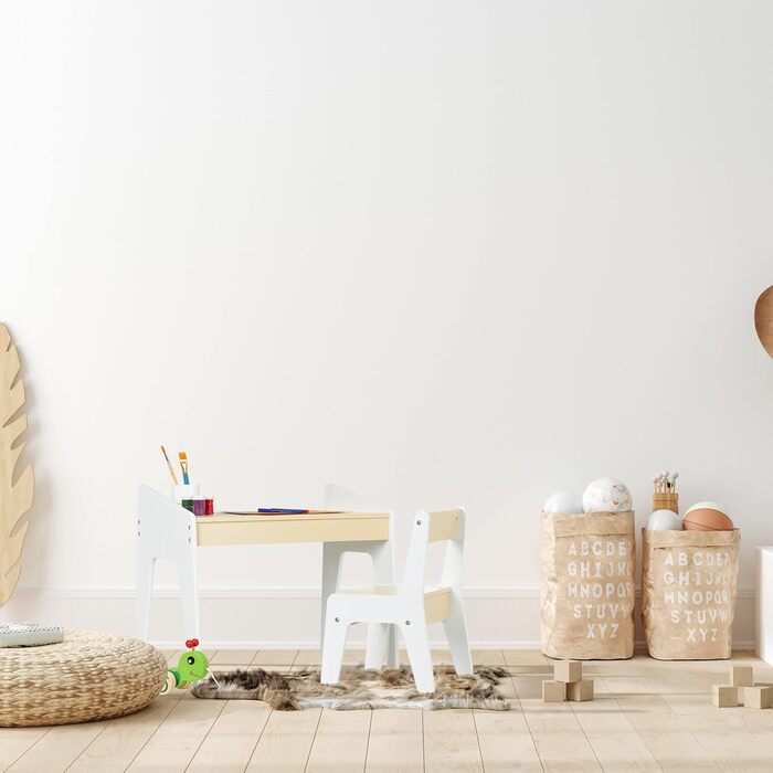 Дитячий комплект сидіння Relaxdays, Дитячий комплект столу, стіл та стілець, Комбінація дитячих сидінь, для хлопчиків та дівчаток, Бежево-білий