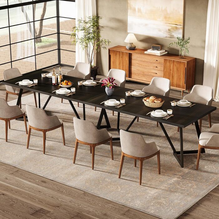 Обідній стіл Tribesigns 180 см для 6-8 осіб, сучасний обідній стіл з металевим каркасом, прямокутний кухонний стіл для їдальні вдома (чорний)