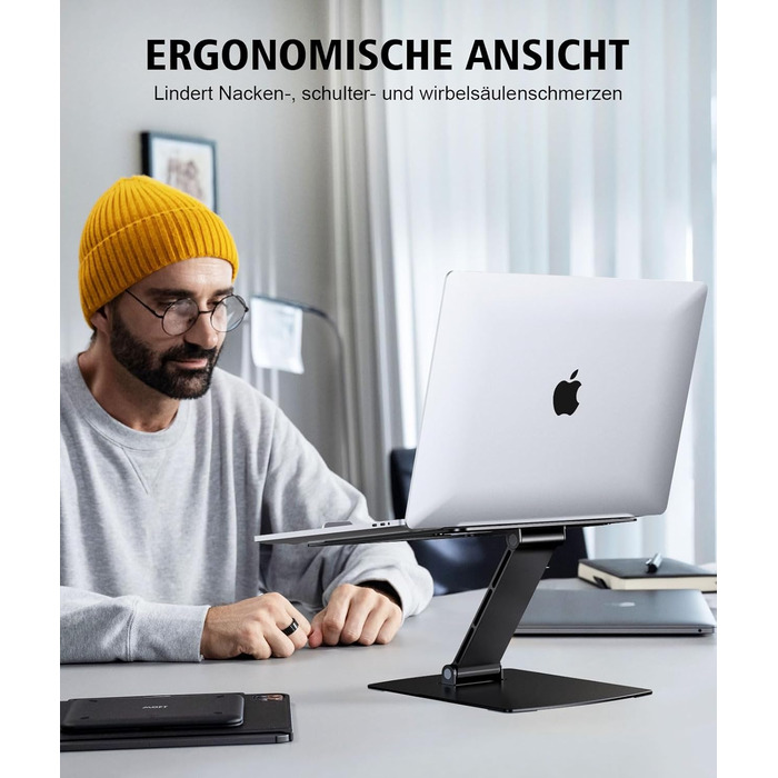 Підставка для ноутбука Glangeh регульована по висоті, ергономічна, портативна. Складана алюмінієва підставка для ноутбука та книг, сумісна з MacBook Air Pro (1016 дюймів), чорного кольору.