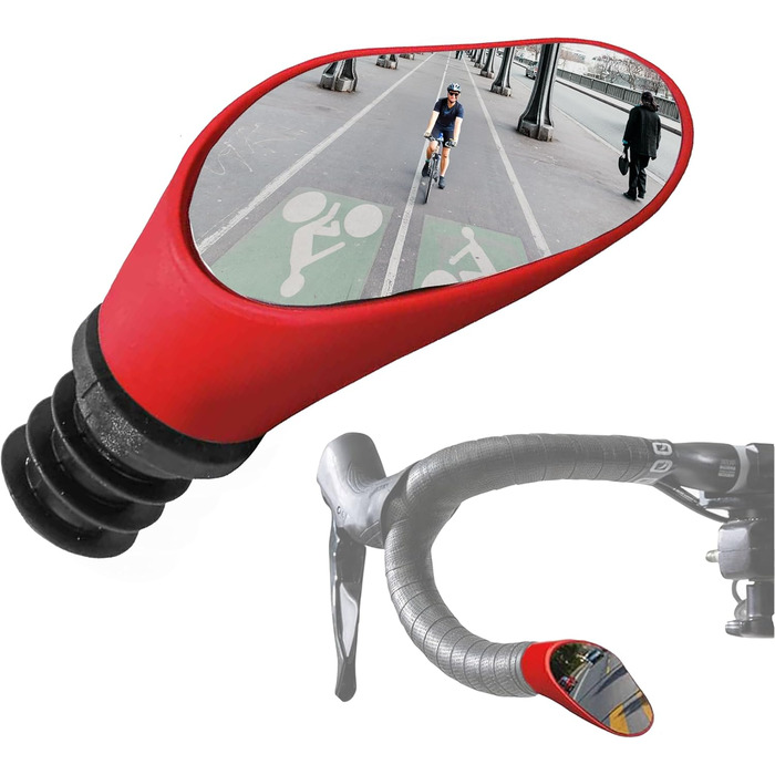 Дзеркало заднього виду для шосейного велосипеда - Легке, регульоване та вібраційне опукле дзеркало з 9-кратним хромованим покриттям та ударостійкою оболонкою з ABS для керма діаметром 20 мм від Sprintech - Червоне
