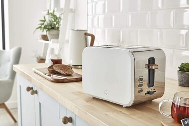 Чайник для сніданку Swan Nordic 1,7 л, 2200 Вт, тостер для хліба з широким отвором, 2 скибочки, мікрохвильова піч 20 л, цифровий, сучасний дизайн, ефект дерева, білий