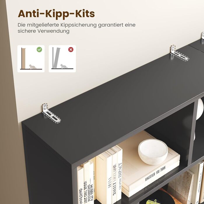 Книжкова полиця, 6-ярусна полиця, окремостояча книжкова шафа з 12 відкритими відділеннями, полиця для вітальні, спальні, ванної кімнати, офісу, сучасна, легко збирається, 173x60x24 см, чорна