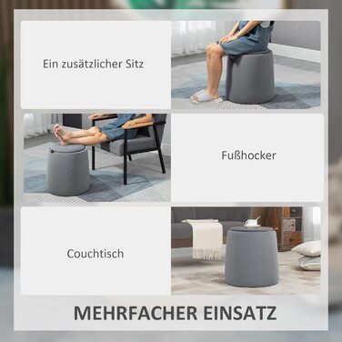 Пуф для зберігання HOMCOM 2-в-1 з кришкою, круглий пуф для ніг, м&39який пуф з оксамитовим приставним столиком для вітальні, спальні, Ø44 x 47,5 см, сірий