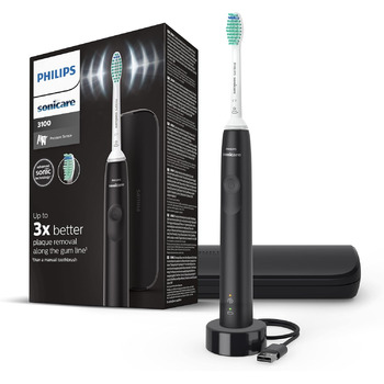 Звукова електрична зубна щітка Philips Sonicare серії 3100 з датчиком тиску та функцією нагадування BrushSync, HX3673/14, Чорний