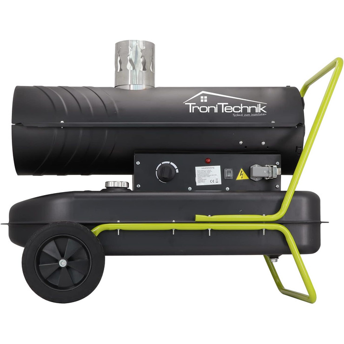 Дизельний обігрівач Tronitechnik, дизельний генератор гарячого повітря потужністю 20 кВт, будівельний обігрівач з баком на 36 л, захистом від перегріву, колесами та термостатом, 20 кВт без зовнішнього термостата