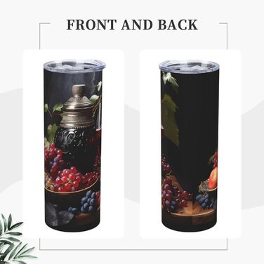 Кружка з прямою трубочкою, 590 мл, дизайн виноград та вино, друкований, підходить для кемпінгу, офісу та дому.