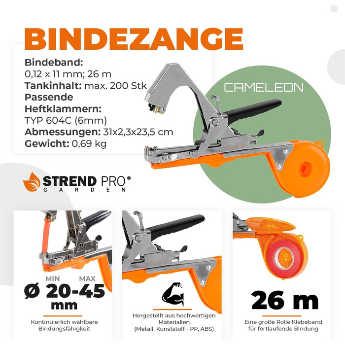 Машина для обв&39язування рослин STREND PRO Cameleon Плоскогубці для обв&39язування рослин, включаючи рулон для обв&39язування, скоби Плоскогубці для обв&39язування рослин для помідорів, винограду, виноградників, огірків Садові аксесуари, Аксесуари для ро