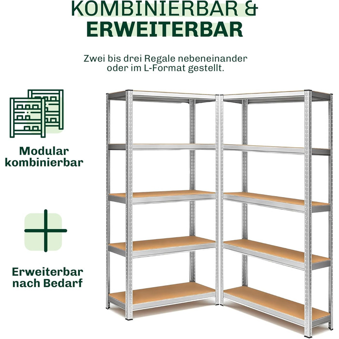 Потужний стелаж Blumixx 180x90x40 - вантажопідйомність 875 кг на полицю, 5 регульованих полиць з МДФ - стелажі для підвалу, стелажі для зберігання, металевий стелаж, система стелажів без болтів - система стелажів для майстерні, комори, гаража