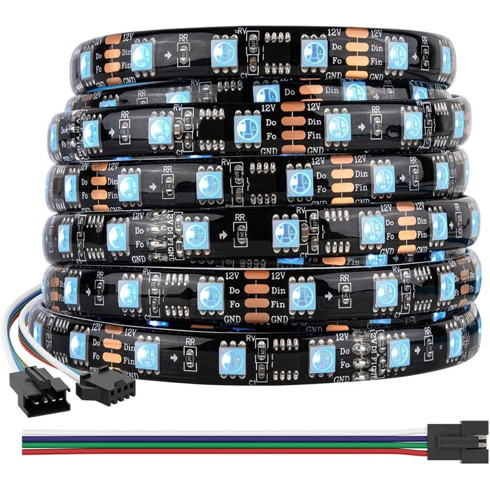 Схожий на WS2815) RGB програмована світлодіодна стрічка 5050SMD1934 IC 5M 60 світлодіодів/м 300 світлодіодів Dream Color Світлодіодна стрічка DC12V чорна друкована плата IP65 водонепроникний проект своїми руками для прикраси будинку, 1934 (