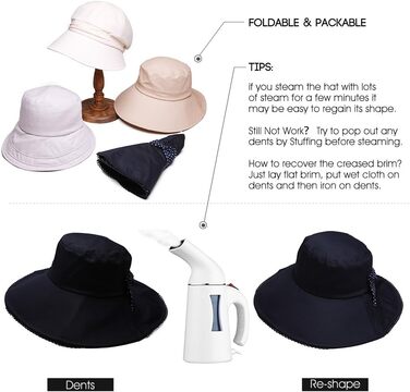 Жіночий сонцезахисний капелюх Comhats, захист від сонця UPF 50, літній капелюх із захистом шиї, широкі козирки, бавовна, M 1005темно-синій