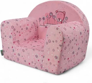 Дитяче крісло FORTISLINE Mini легке крісло з пінопласту для дітей від 1 року, мяке дитяче крісло з мікрофібри, знімний та пральний чохол, безпечне дитяче сидіння, 40x39x33 см рожевого кольору