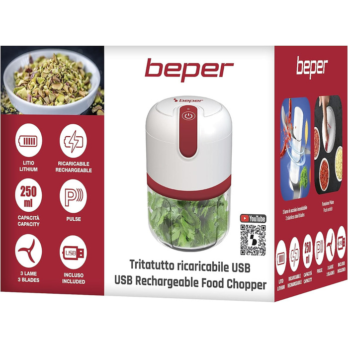 Подрібнювач з підключенням USB, міні кухонний комбайн, ємність 250 мл, потужність 3,7 В, 3 леза з нержавіючої сталі, акумуляторна