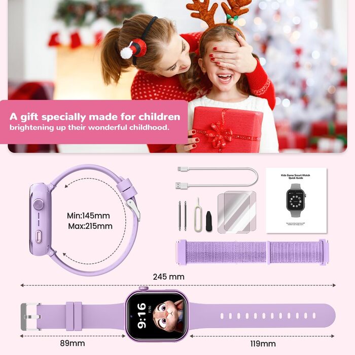 Розумний годинник RUXINGX 4G для дітей з GPS та телефонними дзвінками, дитячий годинник із водонепроникністю IP68, подвійним переглядом, голосовим чатом, ліхтариком, шкільним режимом, крокоміром, будильником для хлопчиків та дівчаток, фіолетовий