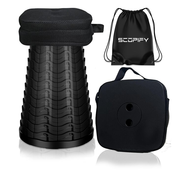 Портативний телескопічний стілець з подушкою та сумкою для перенесення складаний стілець, регульована висота 645 см, стійкий до 200 кг, квадратний телескопічний стілець для кемпінгу, саду, риболовлі та подорожей