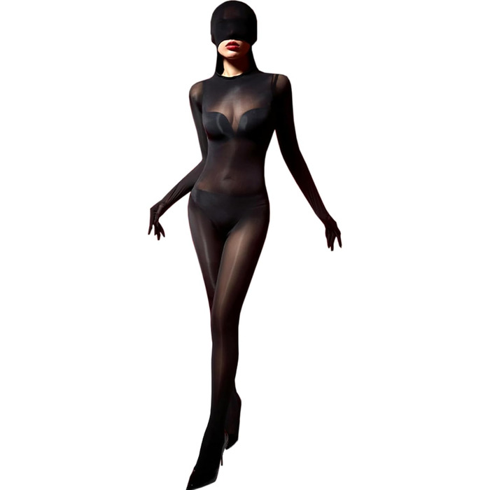 Боді-комбінезон RUIBAVYA, з капюшоном, блискучий, з рукавицями, чорний