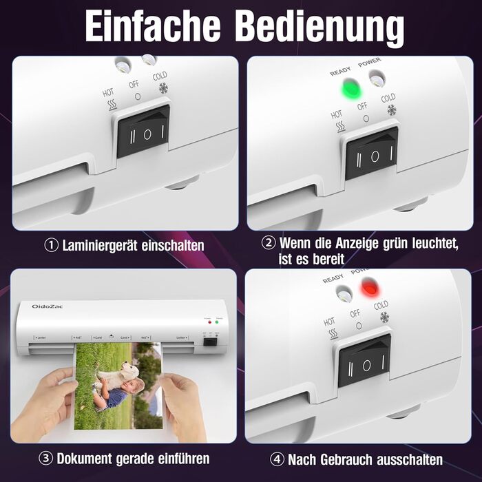 Ламінатор A4, 4-в-1 гаряче та холодне ламінування, ламінатор з 15 ламінуючими пакетами, закруглювач кутів, різак для паперу, функція захисту від застрягання ABS-паперу, 80-125 мікрон, для офісу, школи, дому - білий, юридичний