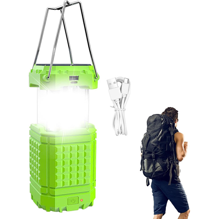 Сонячний ліхтар для кемпінгу Ліхтарі для кемпінгу Ліхтар для намету, яскраві сонячні ліхтарі для кемпінгу Акумуляторний водонепроникний портативний ліхтар ємністю 3000 мАг для подорожей, походів, піших прогулянок, автомобіля, флуоресцентно-зелений