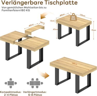 Розсувний обідній стіл 120-160 см, сучасний дерев&39яний обідній/кухонний стіл для 2-6 осіб, довгий розсувний обідній стіл, великий конференц-стіл для вітальні/їдальні (натуральний)