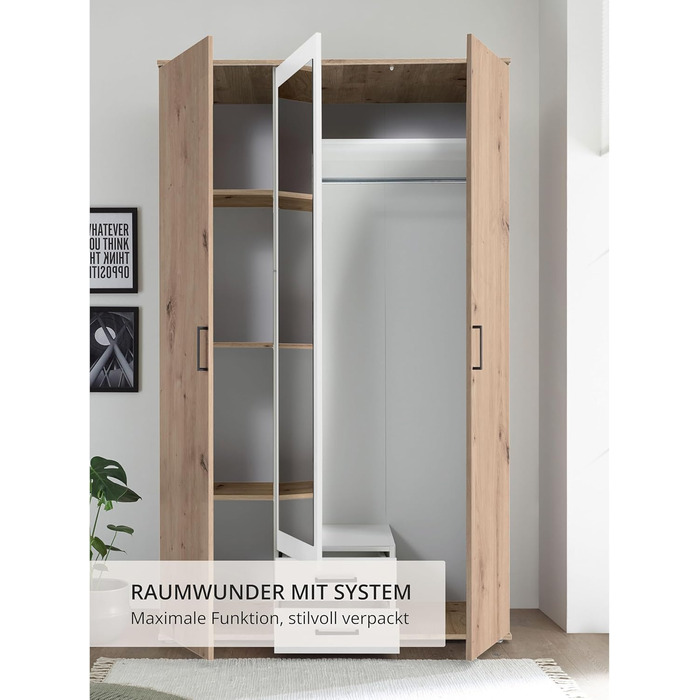 Елегантна шафа Chicago з великим простором для зберігання - Універсальна шафа з розсувними дверима в обробці з дуба Artisan з білими акцентами - 120 x 197 x 54 см (Ш/В/Г) 120 x 197 x 54 см Дуб Artisan / Білий
