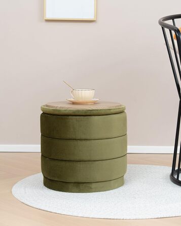 Круглий пуф Bonlife з кришкою, складна підставка для ніг зі столиком, пуф для вітальні, спальні, коридору, оливковий оксамит, 39x39x37 см 39 см оливковий