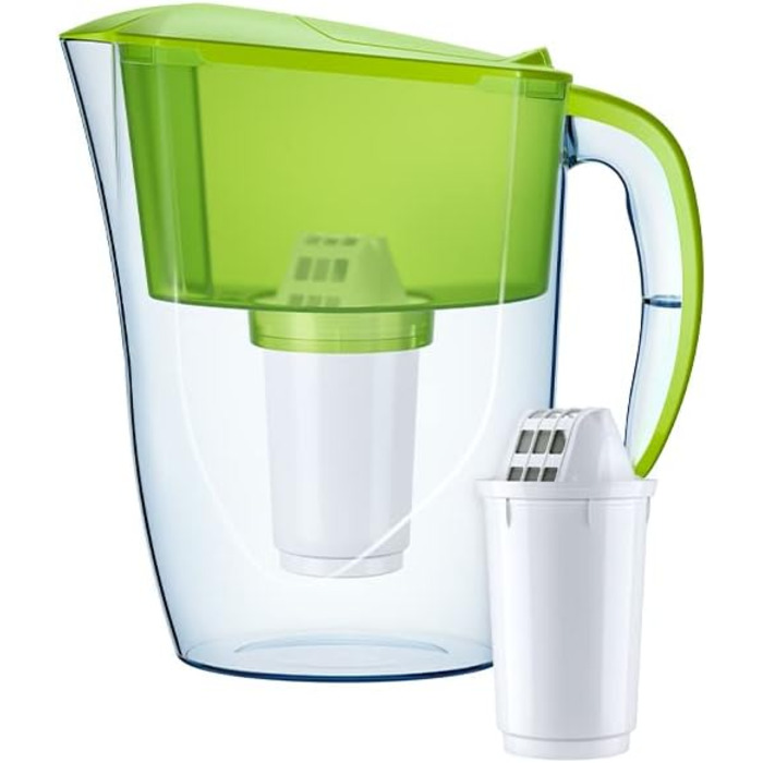 Фільтр для води AQUAPHOR Smile light green, включаючи 1 фільтр A5 з магнієм I Зменшує вапняний наліт і хлор I Графин на 2,9 л I Компактний і легкий фільтр для води I Настільний фільтр для води I Розміщується в дверцятах холодильника