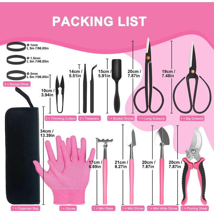 Набір інструментів для бонсай, 16 предметів секатор, ножиці для бонсай, дріт для формування, міні-граблі та лопатка C