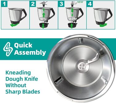 Ніж для тіста Inwee для Thermomix, змінні аксесуари для ножа блендера, що підходять для Thermomix TM6, TM5, TMF, ніж тістоміса з нержавіючої сталі, без залишків тіста та забруднення брудом, швидке очищення ножа для тіста TM5 і TM6