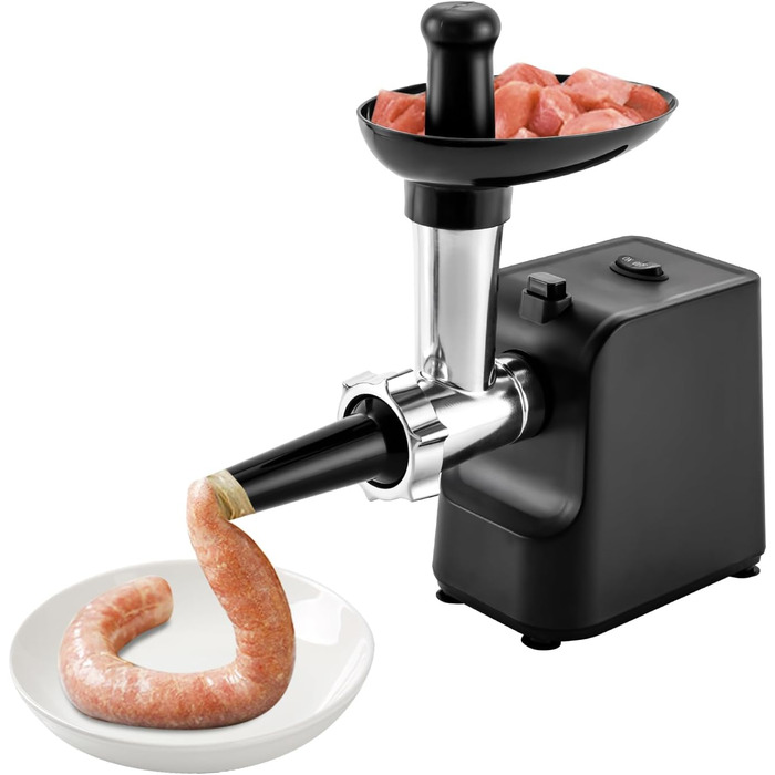 Електрична м'ясорубка Dekltus 1000 Вт з 3 перфорованими дисками з нержавіючої сталі, пробкою, набором для кеббе, фаршем, машиною д