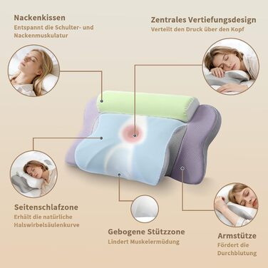 Ортопедична подушка LAMB з піни з ефектом пам&39яті, ергономічна подушка для сну на боці, подушка для підтримки шиї та валика для шиї &quotдва в одному&quot, подушка від болю в шиї, подушка для сну на боці, сіра