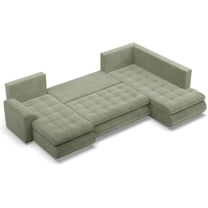 Кутовий диван з функцією сну та 3 відділеннями для зберігання FORESTA 300x89x200 (ШxВxГ) Cord - Зелений - Пуф правий Кутовий диван, U-подібний диван, диван для вітальні, дивани та кушетки, кутовий розкладний диван правий Cord - Зелений (Poso 047)