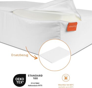 Змінний чохол для клиноподібної подушки 45x90x15 см, рефлюксна подушка для ліжка та дивана, клиноподібна подушка для дорослих, підставка для ліжка, можна прати при температурі до 60 градусів, стандарт Oeko-Tex 100, зроблено в ЄС, змінний чохол 45 x 90 см