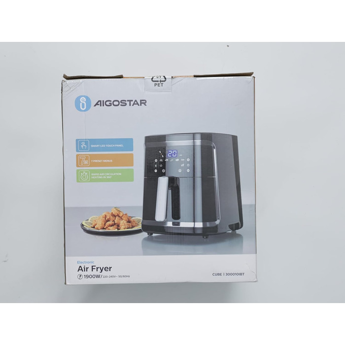 Аерофритюрниця 7L XXL, фритюрниця 1900 Вт, 7 програм, тримайте тепло, 20 рецептів, без олії, для 6-10 осіб, фритюрниця з цифровим світлодіодним сенсорним екраном, чорна