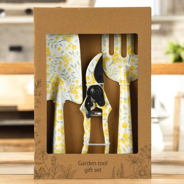 Набір садових інструментів MIJOMA 3 предмети, сталь, квітковий дизайн, лопатка, граблі та секатор, ергономічні, міцні, 28 x 8 см, для початківців та любителів рослин