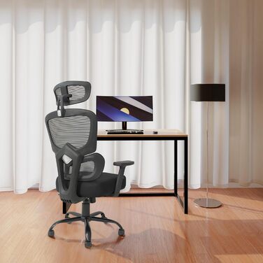 Ергономічне офісне крісло TITANO - Робоче крісло з регульованою висотою, підголівником та підлокітниками. Обертове крісло з функцією гойдання, поперековою опорою, піною з ефектом пам&39яті 12 см Вантажопідйомність 150 кг