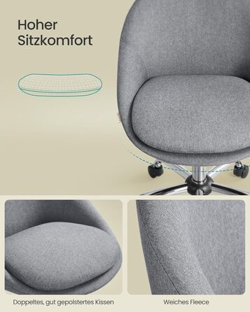 Крісло для домашнього офісу SONGMICS, Туалетне крісло з бавовняно-льонної суміші, Робоче крісло, Пінопластова підкладка, Регульована висота, Для кабінету, Спальня, Шиферно-сірий OBG020G05 Шиферно-сірий Бавовняна суміш