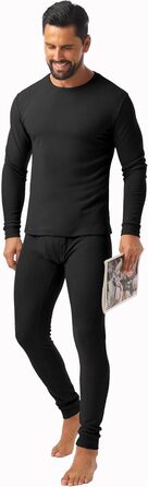 Чоловічий комплект термобілизни QIXING з флісовою підкладкою, важкий, 4-сторонній еластичний базовий шар для зимового катання на лижах, футболу, чорного кольору, розмір L