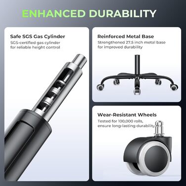 Ігрове крісло Seenda з тканинним кріслом для комп&39ютера з підставкою для ніг та поперековою опорою, регульована висота з підголівником, чорно-сіре