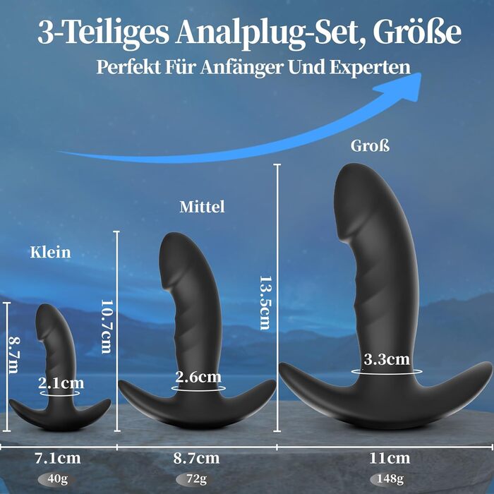 Набір анальних пробок AiFist, з силікону, S, M, L, 3 шт.
