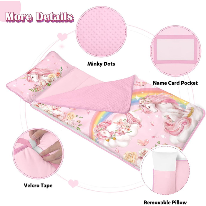 Дитячий спальний мішок, теплий дитячий спальний мішок зі знімною подушкою та ковдрою для дівчаток та хлопчиків, складна ковдра-спальний мішок для кемпінгу в приміщенні та на свіжому повітрі, 15060 см Єдиноріг