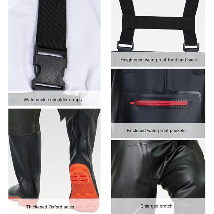 Чоловічі вейдерси HoldOneLight оверсайз, ПВХ, водонепроникні, мисливські, з поясом для ніг, дихаючі, легкі, розмір 44 EU XXL, великі розміри, чорні