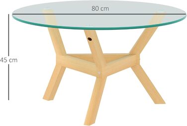 Журнальний столик HOMCOM із загартованого скла, стіл для вітальні з регульованими подушками для ніг та сталевим каркасом, круглий бічний столик для вітальні, прозорий, Ø80 x 45 см