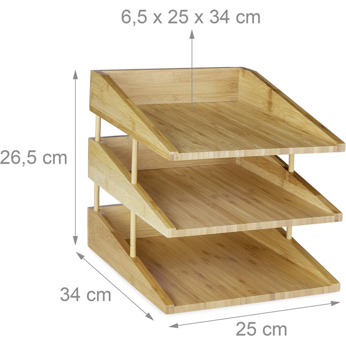 Бамбуковий лоток для документів Relaxdays, 3 відділення, штабелюється, лоток DIN A4 для офісу та столу, лоток для листів, натуральний одинарний