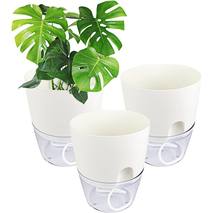 Кашпо для квітів Relota 3 шт. и біле шириною 15,3 см, кашпо для трав пластикове з самополивом і резервуаром для води, кашпо для ку