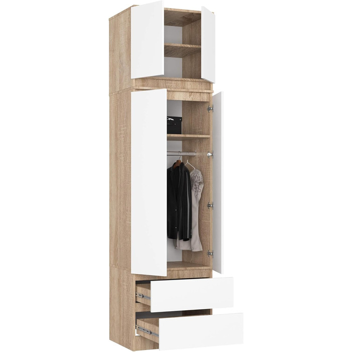 Шафа AKORD S60 з висувною 60 см з 2 дверима та 2 шухлядами Висувна шафа Просторий внутрішній простір Ш60 x В234 x Г51 см Вага 78,05 кг Дуб Сонома/Білий