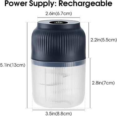 Електрична цибульна нарізка Mini, бездротова портативна USB-зарядка Маленький часниковий подрібнювач Блендер Подрібнювач їжі М'ясорубка для цибулі Перець Часник Овочі (400 мл, синій) 400 мл Синій