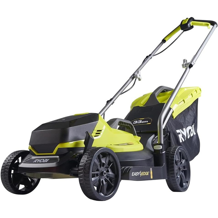 Акумуляторна газонокосарка RYOBI 18 V ONE OLM1833B (ширина зрізу 33 см, 5-позиційне регулювання висоти 25-65 мм, складна ручка, вкл. мульчувальний клин, 35-літровий мішок для трави, без акумулятора та зарядного пристрою в коробці) 33 см ширина зрізу без а